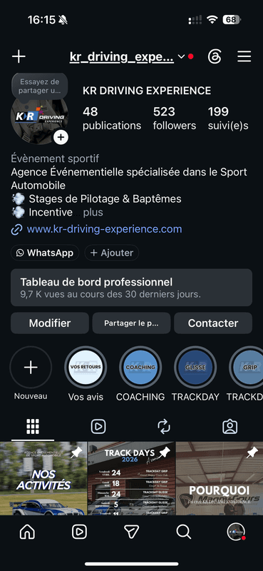 Compte Instagram KR Driving Experience